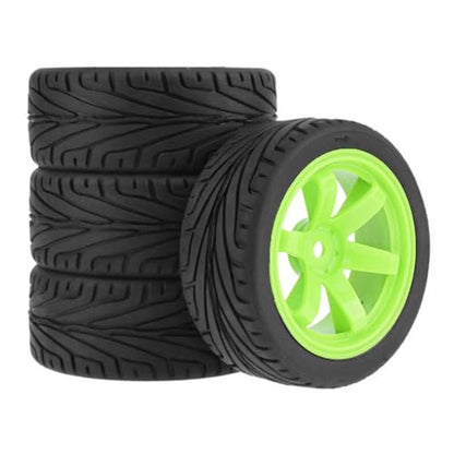 4PCS 1:10 RC Tires and Plastic Wheels Rims for 1/10 Scale On Road Touring Racing Drift Car HSP HPI Tamiya (Green) - color: Green