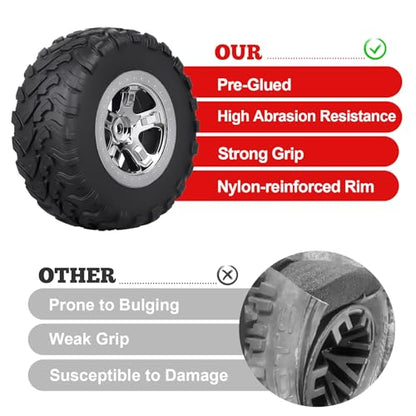 HobbyPark Pre-Glued 1/10 RC Short Course Truck Tires and Wheels Chrome for Traxxas Slash 2wd 4x4 Vxl BL-2S Redcat Blackout SC Pro TR10 Losi 22S SCT 3S 4S Lipo Brushless, 4Pcs