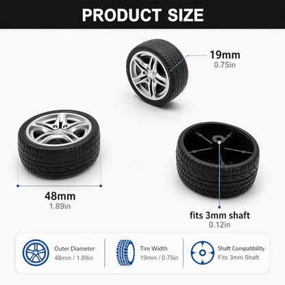 10PCS Toy Car Wheel 48mm Toy Car Rubber Tire Wheels with 5PCS Shaft Round Rod Axles for RC Car Truck Robot DIY Model Toy Parts