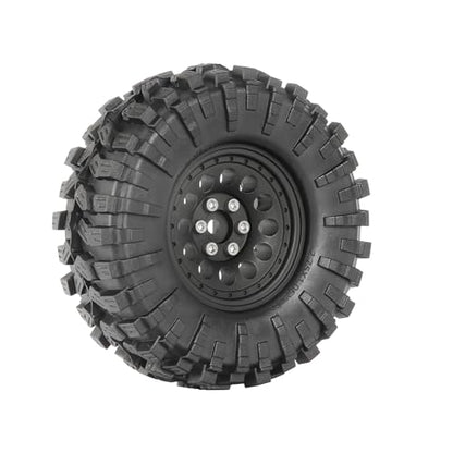 4PCS 1.3" Aluminum Alloy Beadlock Wheel Rims All-Terrain Tyre 70mm Rubber Tires Set with 5mm & 7mm Hex for 1/12 1/14 1/18 1/24 RC Rock Crawler Car Upgrade Parts (A-Black) - color: A-black