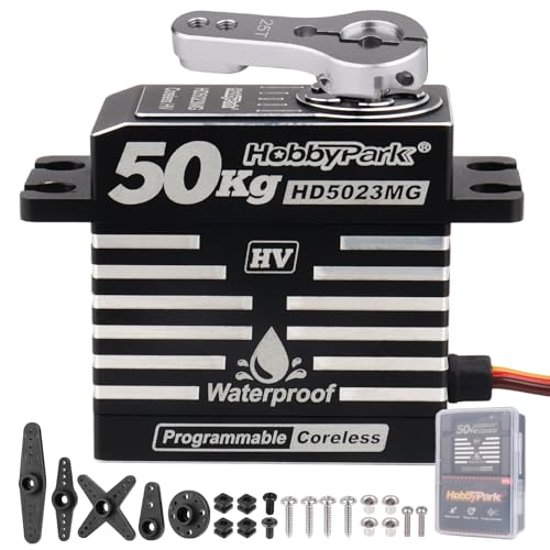 HobbyPark 50kg Servo High Torque Waterproof RC Steering Servo Metal Gear Digital Stainless Steel Gears Aluminum Case for 1/7 1/8 1/10 RC Crawler Car Truck Buggy, Powerful & Fast (Coreless Motor)