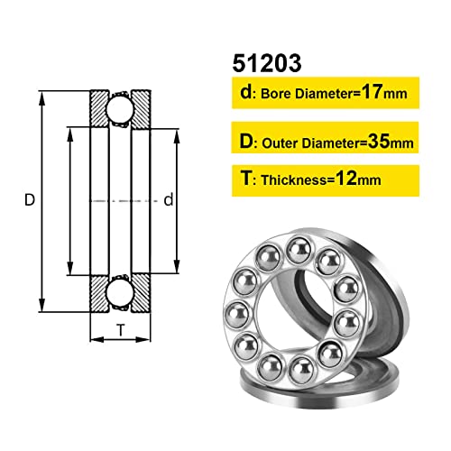 Thrust Ball Bearings, 4pcs 51203 Plane Axial Ball Bearing 3-in-1, 17mm x 35mm x 12mm Chrome Steel ABEC3 Single Row Roller - size: 51203 17mm x 35mm x 12mm