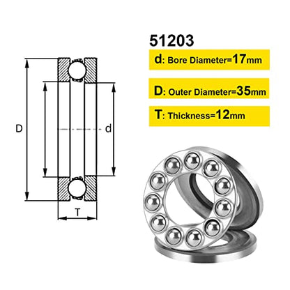 Thrust Ball Bearings, 4pcs 51203 Plane Axial Ball Bearing 3-in-1, 17mm x 35mm x 12mm Chrome Steel ABEC3 Single Row Roller - size: 51203 17mm x 35mm x 12mm