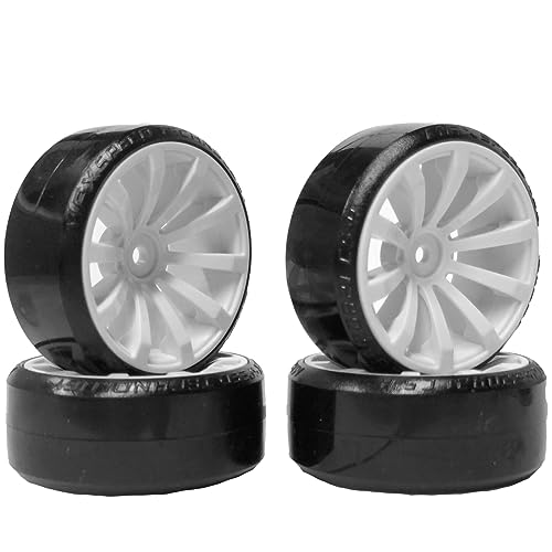 RC Plastic Wheel and Tire Set,WONFAST RC Drift Car 63mm Hard Tyres 12mm Hub Wheel for 1/10 On-Road Drifting Car Parts for HSP Tamiya HPI Kyosho TT02 (White) - color: White