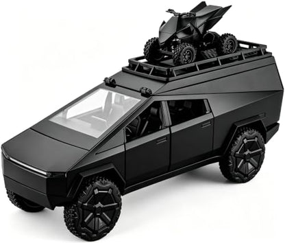 Toy Truck Set with Trailer and Motorcycle Alloy Truck RV Model with Sound and Light Effect Ideal Cyberpickup Gift Age for 3+ Pill Back Car - color: 1/24 Black Camper Truck