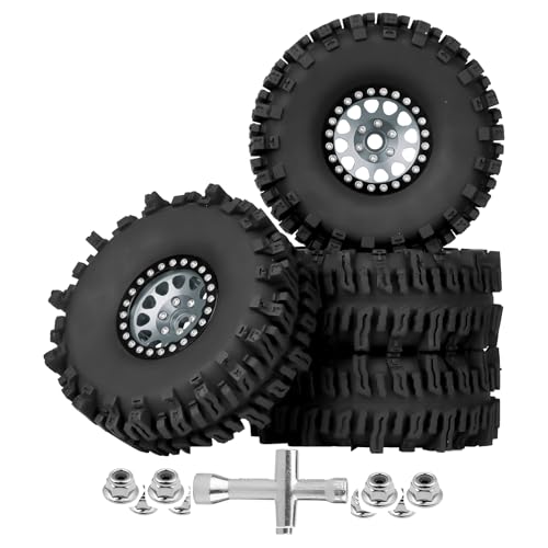 120mm 4.72'' Tall 1.9 Mud Slingers Tires Good Grip and 1.9 Beadlock Wheels Aluminum 1.9 Beadlocks for FCX10 TRX4 Axial SCX10 II UTB18 Capra Redcat Gen8 Gen7 VS4-10 1/10 RC Crawler (Color B) - color: Color B