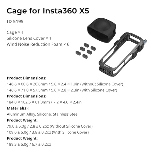 SMALLRIG Cage for Insta360 X5 Accessories, Aluminum Alloy Protective Case for Insta360 x5 with Quick Release, Built-in Cold Shoe Mounts & 1/4" Threads, with Silicone Lens Guard Cap - 5195 - style: for Insta360 X5