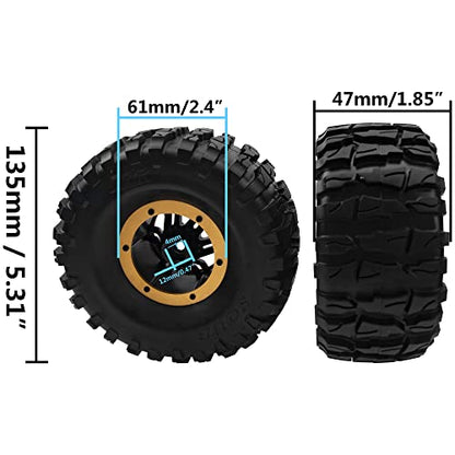 2.2" Rubber Tires Inflatable OD135mm & 12mm Hex Hub Plastic Beadlock Wheel Rims Compatible with Axial SCX10 Tamiya CC01 TF2 Traxxas 1/10 RC Monster Truck Crawler (Yellow) - color: Yellow