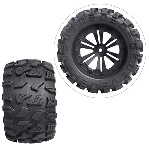 2.8'' Tires and Wheels 12mm Hex Pre-Glued 1/10 Monster Truck Tyres Sets for Traxxas Rustler Stampede Redcat Volcano Blackout MT Off-Road Cars Models 2S-4S Brushless Power, Set of 4