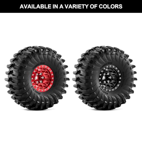 1.0" Beadlock Wheels and Tires for 1/24 Axial SCX24, 1/18 TRX4M RC Crawler (Red 357) - color: Red 357