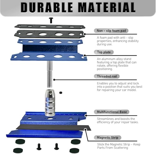 Rc Car Stand with Lit Lower Adjustable & 360'Rotatable, Rc Stand Repair Station with Shock Holder for TraxxasTRX4 Arrma Losi Axial Hsp Hbx Mix Wltoys, Wrenching On 1/8 1/10 1/12 1/14 Rc Rig Blue - color: Blue