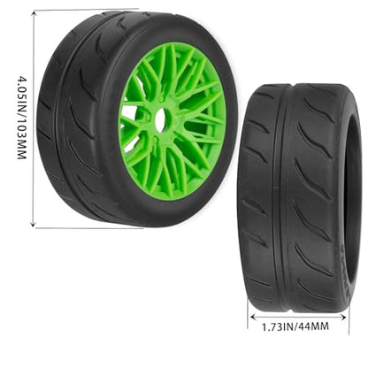 RC Tires Wheels for 1/7 Infraction 6S BLX,1/8 Typhon 6S BLX,Limitless,Rubber Highway Wheels Soft Tires Truck Tire Highway Tires,4PCS Green - color: Green(4pcs Tires)