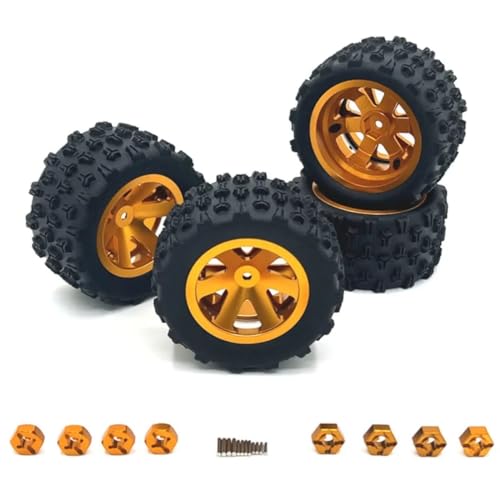 4Packs Metal Upgraded Clamp Wheel Hub Tires for Hyper Go H16BM H16GT H16DR H16PL H14BM RC Car Parts, 12mm Hex 84mm (3.3") Tires for Wltoys Hyper Go SCY 1/12 1/14 1/16 RC Car (Gold) - color: Gold