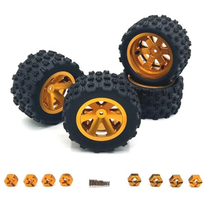 4Packs Metal Upgraded Clamp Wheel Hub Tires for Hyper Go H16BM H16GT H16DR H16PL H14BM RC Car Parts, 12mm Hex 84mm (3.3") Tires for Wltoys Hyper Go SCY 1/12 1/14 1/16 RC Car (Gold) - color: Gold