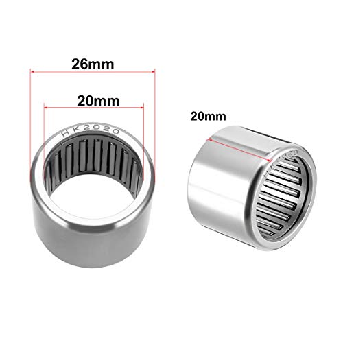 uxcell HK2020 Drawn Cup Needle Roller Bearings, Open End, 20mm Bore Dia, 26mm OD, 20mm Width (Pack of 10) - size: 20x26x20mm