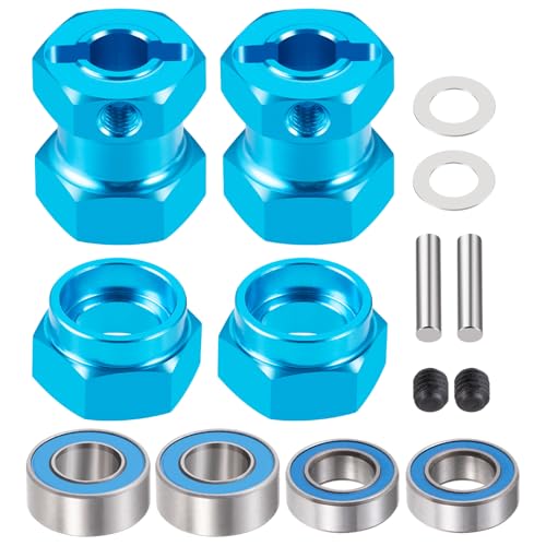 RC Aluminum Wheel Hub Hex Adapter 5mm to 12mm Combiner Wheel Extension Hex Drive Hub Adapter with Bearing Kit Compatible with 1/10 Tamiya 58346 Grasshopper RC Car Upgrade Parts
