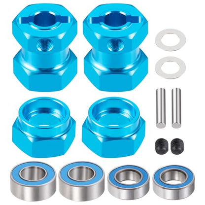 RC Aluminum Wheel Hub Hex Adapter 5mm to 12mm Combiner Wheel Extension Hex Drive Hub Adapter with Bearing Kit Compatible with 1/10 Tamiya 58346 Grasshopper RC Car Upgrade Parts