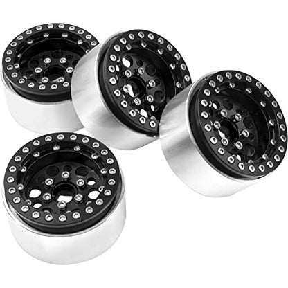 4Pack ShareGoo Aluminum Alloy 1.9" Beadlock Wheel Rims Hubs Compatible with Traxxas TRX4 Axial SCX10 RCAWD D90 D110 Tamiya CC01 1/10 RC Crawler Car (Black) - color: Black