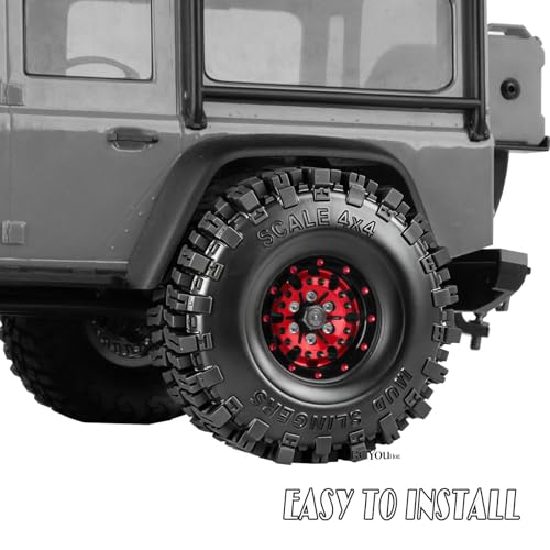 RC Aluminum (4PCS) 1.0 Wheel Rim Soft Rubber Tires&1.0 Beadlock Wheel Rim&Wheels Tires for 1/18 1/24 Trx4m SCX24 RC Crawler Car,Red - color: Red- (Rc Wheels Tires)
