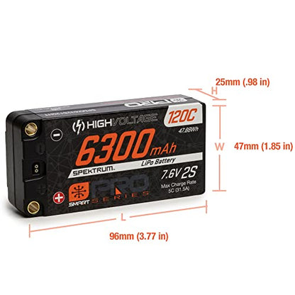Spektrum 7.6V 6300mAh 2S 120C Smart Pro Race Shorty Hardcase LiHV Battery: Tubes, 5mm, SPMX632S120HT