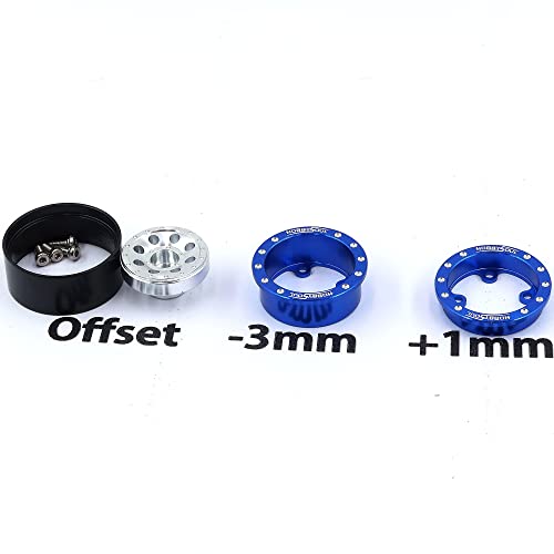 Adjustable Offset RC 1.0 Wheels and Tires, 1/24 Tires & Heavy 1.0 Beadlock Wheels Blue Silver for 1:24 RC Crawler Axial SCX24 90081 AXI00001 & Other 1/24 Crawler Truck,(4-Pack, Assembled) - color: Blue & Silver