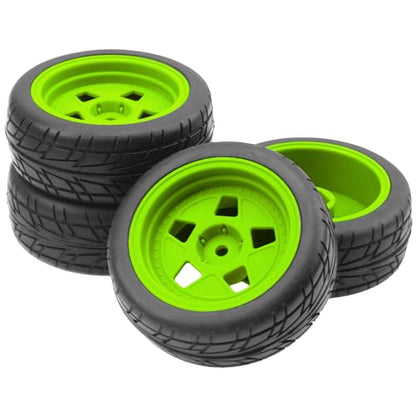 ShareGoo Nylon Wheel Rims with Rubber Tire RC 12mm Hex Compatible with HSP Tamiya Kyosho RedCat Sakura WLtoys 1/10 RC On-Road Racing Touring Car (Green) - color: Green