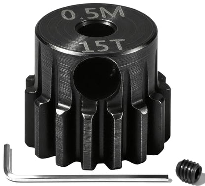 Hardened Steel 0.5M Pinion Gear 15T 2.3mm Shaft for RC Car/Helicopter Upgrade, Compatible with ARRMA 1/14 Typhoon 1/16 Mojave 1/18 Granite, Losi 1/12, 0.5Mod 13T-27T Gear for Brushed Brush-less Motors - size: 15T