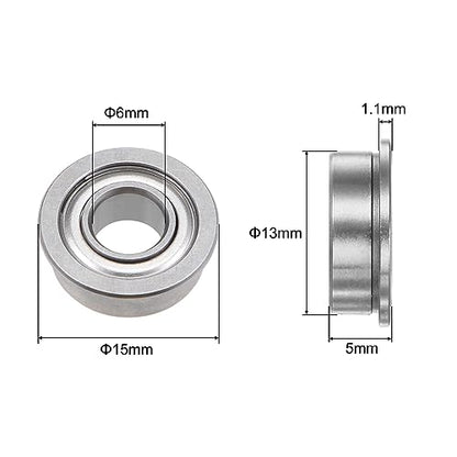 uxcell F686ZZ Flanged Ball Bearing 6x13x5mm Double Shielded Chrome Steel Flange Bearings, 4pcs - size: 6x13x5mm