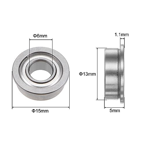 uxcell F686ZZ Flanged Ball Bearing 6x13x5mm Double Shielded Chrome Steel Flange Bearings, 4pcs - size: 6x13x5mm