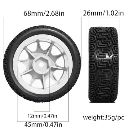 REDSPIDER 12mm Hex RC Wheels and Tires Nylon Wheel Rims OD68mm Rubber Tires Compatible with Tamiya TT01 TT02 XV01 HSP HPI Kyosho Traxxas WLtoys 1/10 1/12 On-Road Touring Car (White) - color: White