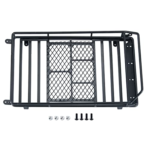 Metal Luggage Carrier Roof Rack 232 * 153mm for 1/10 Axial SCX10 SCX10 II III Wrangler 90046 AXI03007 RC Crawler Car Steel Luggage Tray Roof Rack (Black)
