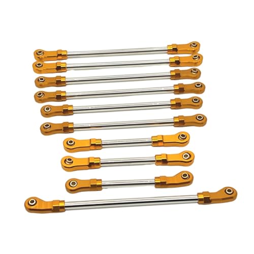 10 Pieces Steering Servo Link RC Car Pull Rod Metal Upgrade Linkage Model Parts Sturdy Construction Suitable for WLtoys 1/10 RC Truck, Gold - color: Gold
