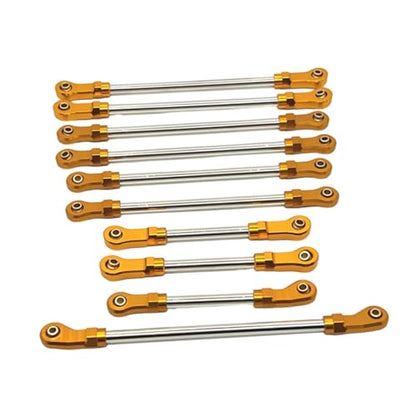 10 Pieces Steering Servo Link RC Car Pull Rod Metal Upgrade Linkage Model Parts Sturdy Construction Suitable for WLtoys 1/10 RC Truck, Gold - color: Gold