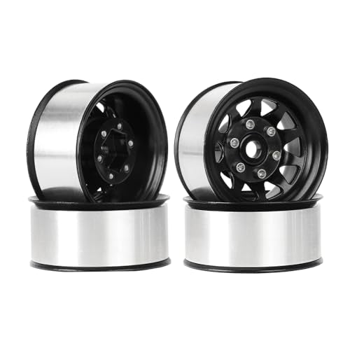 4PCS 1.55 Inch Aluminum Alloy Metal 10Holes Beadlock Wheel Rim Hubs Replacement Accessory for Tamiya AX90069 D90 TF2 CC01 CC02 1/10 RC Crawler Car Upgrade Parts(A-Black) - color: A-black