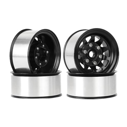 4PCS 1.55 Inch Aluminum Alloy Metal 10Holes Beadlock Wheel Rim Hubs Replacement Accessory for Tamiya AX90069 D90 TF2 CC01 CC02 1/10 RC Crawler Car Upgrade Parts(A-Black) - color: A-black