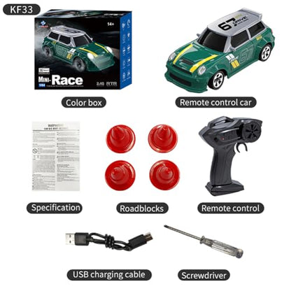 KF33 1:64 Scale Mini Drift RC Car with Full Proportional RTR 2.4GHZ Remote Control for Desktop Racing (Green) - color: Green