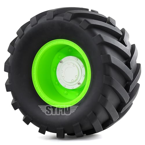RC Monster Truck Tires and 17mm&14mm Hex Wheels Rims Rubber Buggy Tyres for 1/8&1/7 Scale Off Road Truck Car Kaiju Tmaxx E-Revo 3.3 Arrma Kraton 6S Typhon 3S HPI Redcat Traxxas Maxx (Green) - color: Green
