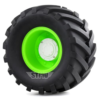 RC Monster Truck Tires and 17mm&14mm Hex Wheels Rims Rubber Buggy Tyres for 1/8&1/7 Scale Off Road Truck Car Kaiju Tmaxx E-Revo 3.3 Arrma Kraton 6S Typhon 3S HPI Redcat Traxxas Maxx (Green) - color: Green