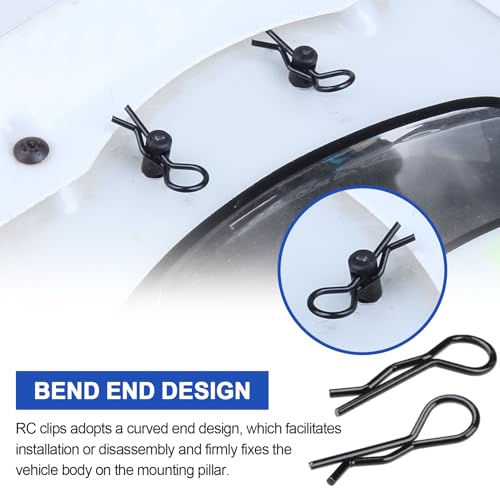 Hobbypark (100-Pack) RC Body Clips Bent R Pins Post Mount for 1/12 1/10 Scale RC Car Truck Crawler Buggy Shell Replacement Parts Black