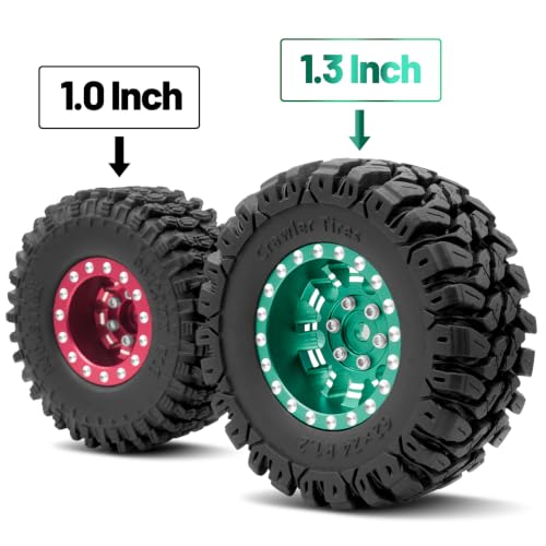 OGRC 1.3" Wheel and Tires 7mm Offset Beadlock Wheels for 1/24 1/18 RC Car | Aluminum, 7mm Hex, Soft and Sticky Tires, for TRX4M SCX24 RC Carwler Car, Dark Green - color: Dark Green