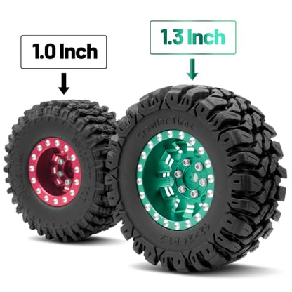 OGRC 1.3" Wheel and Tires 7mm Offset Beadlock Wheels for 1/24 1/18 RC Car | Aluminum, 7mm Hex, Soft and Sticky Tires, for TRX4M SCX24 RC Carwler Car, Dark Green - color: Dark Green