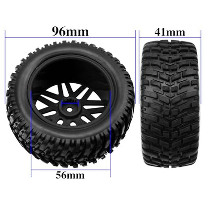 OD 96mm RC Off Road Short Course Truck Tire w/Plastic Rim 12mm Hex Compatible with 1/10 Scale Buggy Car HSP 94170 94155 Wltoys 1/14 144001 124019 RC Car (Black) - color: Black