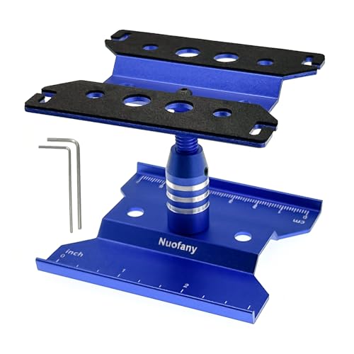 RC Car Aluminum Repair Workstation 360 Degree Rotation Lift Lower Work Stand w/Screw Tray for SCX24 TRX4M FCX24 1/16 1/18 1/24 Scale RC Truck Crawler Buggy (Blue) - style: Blue