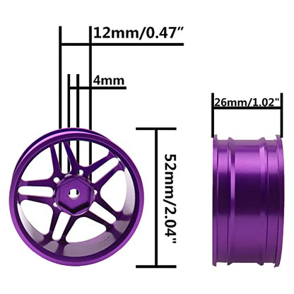 ShareGoo Metal Wheel Rims RC 12mm Hex Hubs 1/10 RC Drift On-Road Racing Touring Wheel Rim Compatible with HSP Tamiya Kyosho RedCat Sakura WLtoys Universal 1/10 RC Scales,5-Spoke (Purple) - color: Purple
