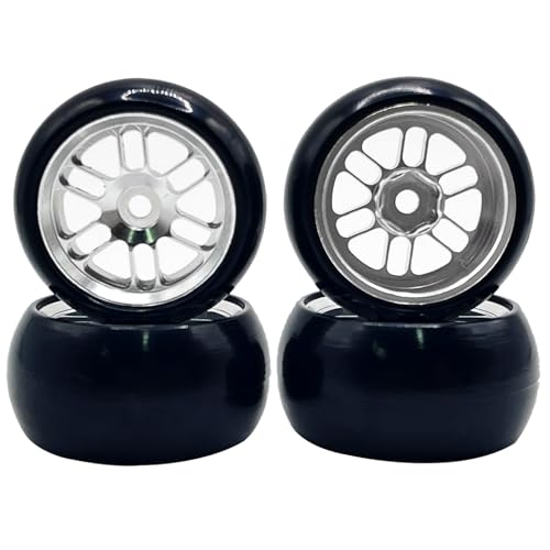 4PCS Finished Flat Running Drift Tires and Wheels 7MM Hexagon for 1/24 Losi Micro B Upgrades and 1/28 Losi Micro T Upgrades (New b Silver) - color: New B Silver
