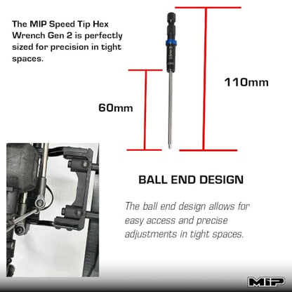 MIP Metric Ball End Set 9616 (2.0mm, 2.5mm, 3.0mm) – Speed Tip 1/4" Drive Hex Allen Driver Bits and Wrenches for RC Car Repairs – Gen 2 Tools – Made in USA - size: 2.0mm / 2.5mm / 3.0mm - Ball End Hex Set