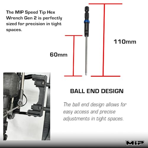 MIP Ball End Metric RC 1/4" Hex Bit 9210S 2.5mm – Hex Head Allen Wrench Drill Tools Tool Bits for Screwdrivers, Electric Screwguns, and Power Drills For RC Cars - Made in USA - size: 2.5mm - Ball End Hex