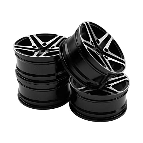 ShareGoo Metal Wheel Rims RC 12mm Hex Hubs 1/10 RC Drift On-Road Racing Touring Wheel Rim Compatible with HSP Tamiya Kyosho RedCat Sakura WLtoys Universal 1/10 RC Scales,5-Spoke (Black) - color: Black