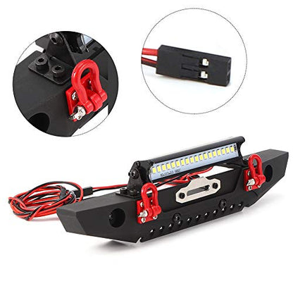 Anticollision Front Bumper with Spotlights Heavy Duty Metal RC Car Bumper Kit with LED Light Bar for Axial SCX10 90046 1 10 RC Crawler Car