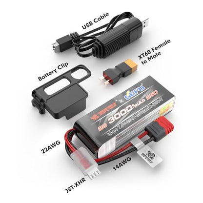 HYPER GO Angry Snail 2S3000 RC Car Upgrade Accessories 2S 7.4V 3000 mAh 25C LiPo Battery, Spare Parts RC Battery All 1/12 1/14 1/16 Scale